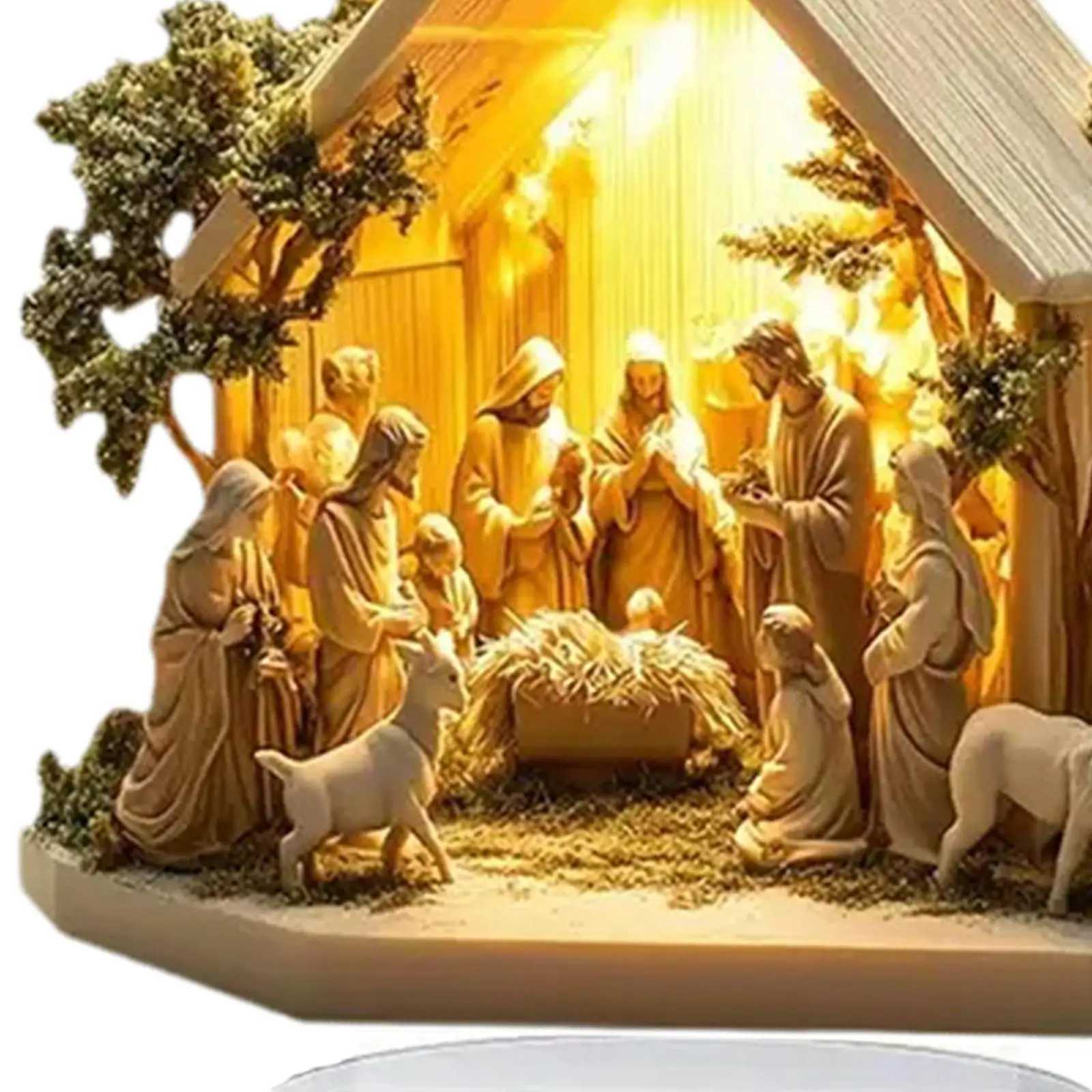 Christmas Nativity Scene Figurine Holiday Statue Desk Acrylic Table Ornament nativity scenes for christmas table Centerpiece H251129