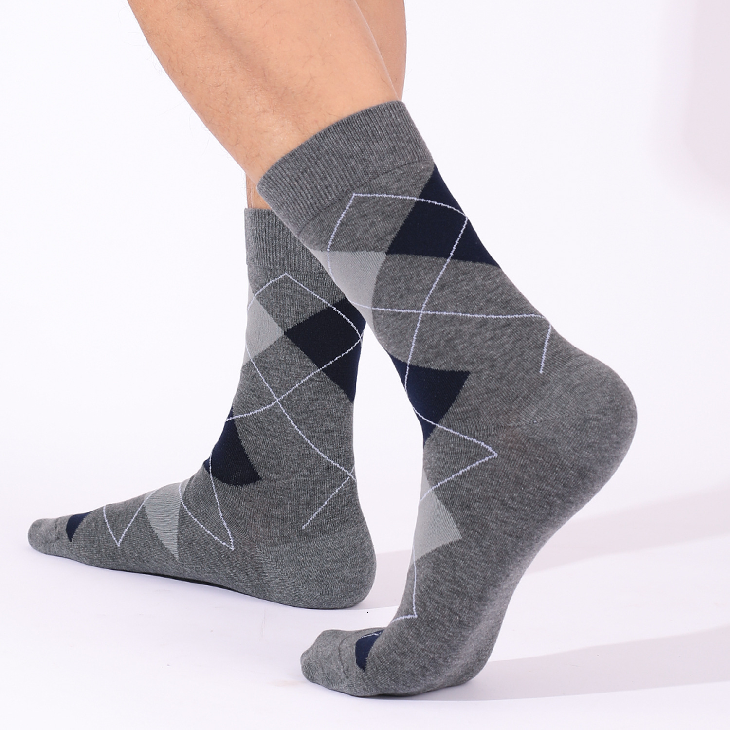 New Mens Business Mid-Calf Socks British Style Diamond Pattern Commuter Socks Office Mens Thickened