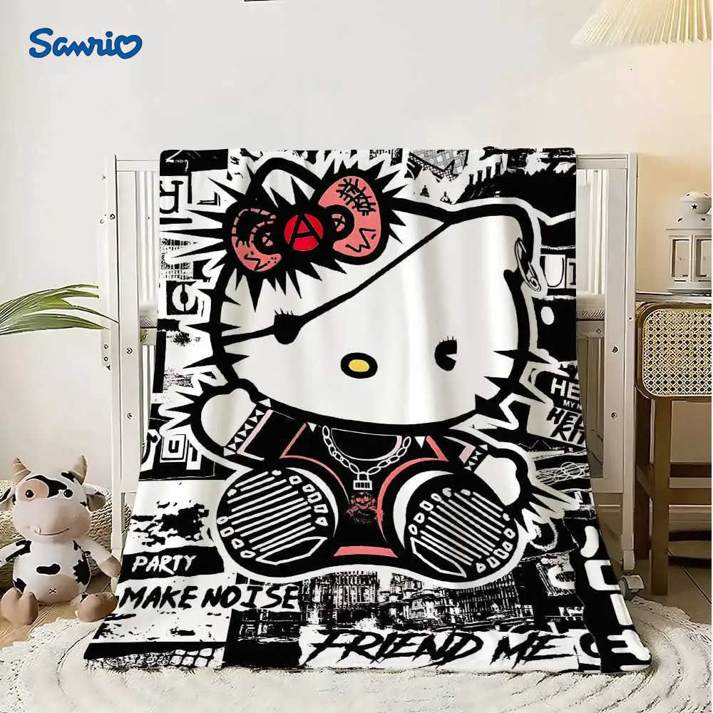 Sanrio Kawaii Cat Hellos Warm Blanket Throw Furry Winter Blankets for Adults Microfiber Bedding Home Interior Fluffy Plaid Sofa Knee H251201
