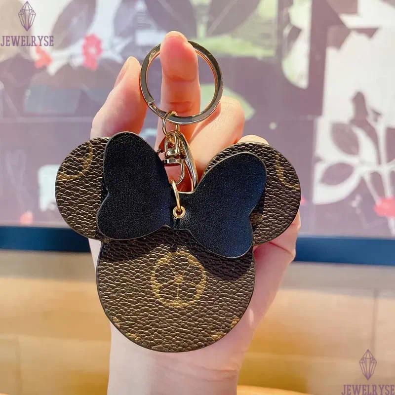 Brown Flower Keychains Rings Cartoon PU Leather Bow Mouse Gold Car Keyrings Holder Cute Bag Pendant Charms Fashion Design Jewelry Gifts Key Chains Acc
