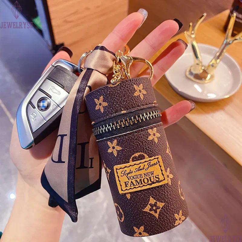 Designer Letter Key Rings Silk Scarf Lipstick Keychains Fashion PU Leather Purse Pendant Car Keyring Chain Charm Brown Flower Mini Bag Trinket Gift fo