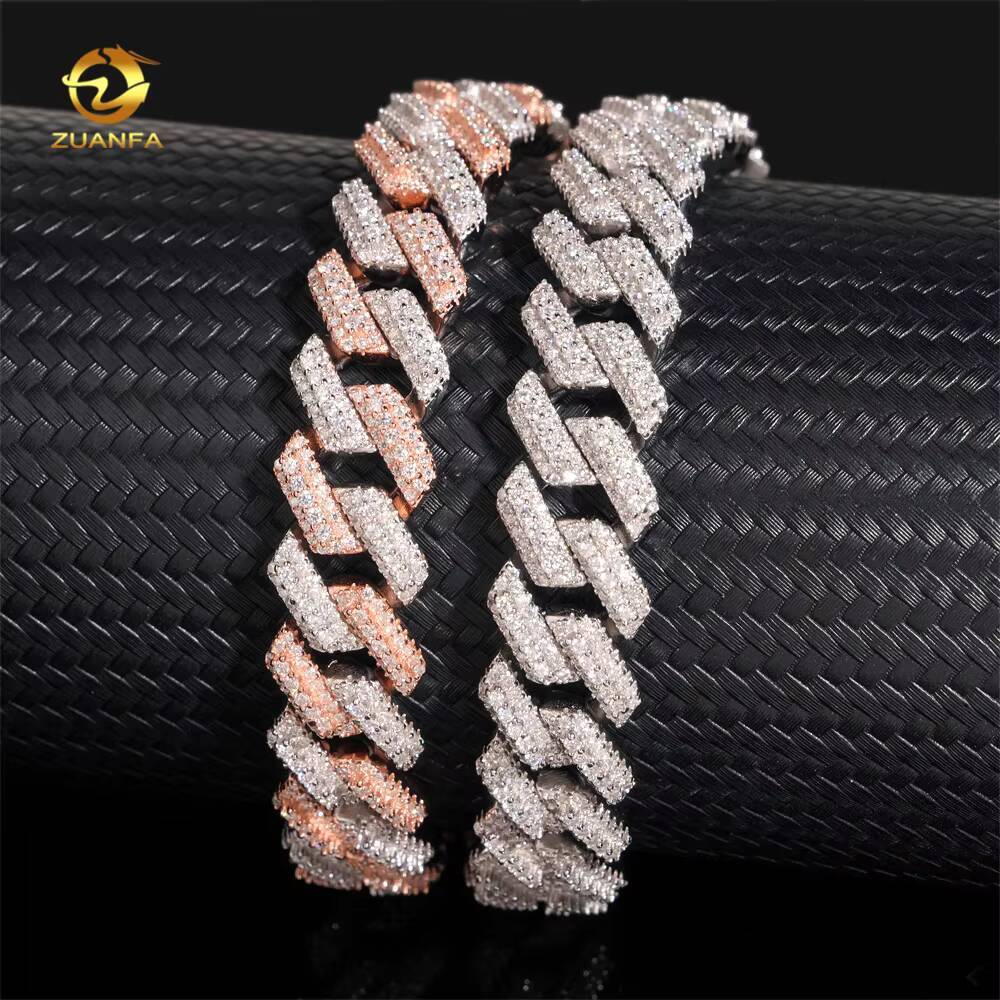 125MM High Quality Moissanite Hip Hop Bracelet 925 Silver Iced Out Moissanite Cuban Link Bracelet 1Row Higher Design Two Tone