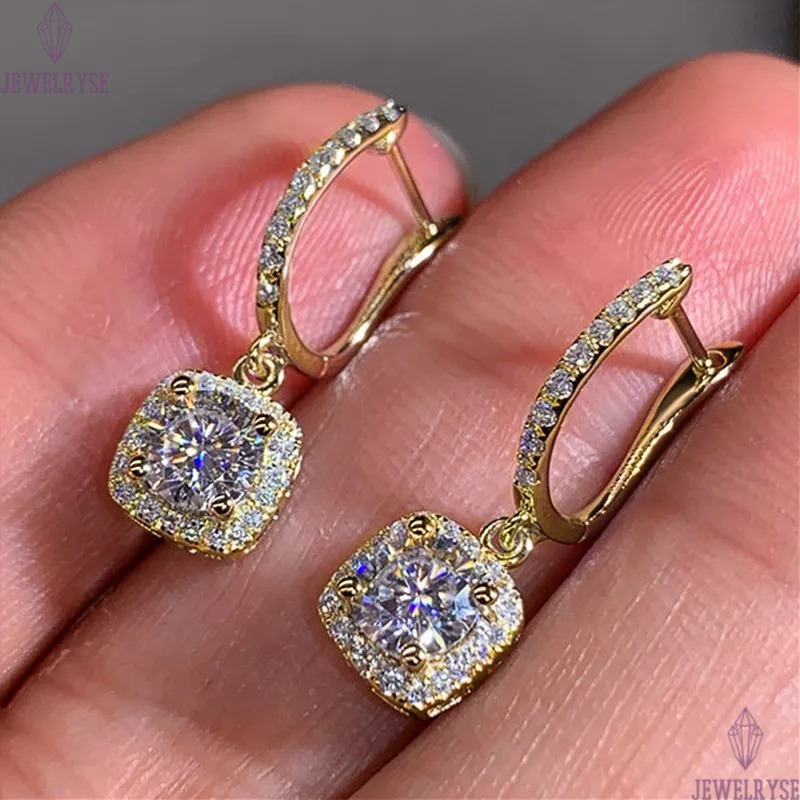 Classical Designer 18K White Gold Plated Square Shape Cubic Zirconia Clip on Earrings for Women Sapphire Crystal Diamond Drop Earrings Dangle Earring 