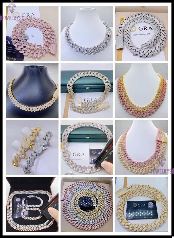 Mossanite 8mm 10mm 12mm Dropshipping Gold Plated Sier Hip Hop Iced Out Moissanite Cuban k Chain Jewelry