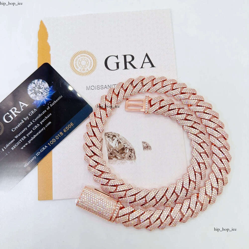 Moissanite Cuban Link Chain 20mm 3 rows Pendant necklaces lced out Pass Diamond Tester Sterling Sier Necklace