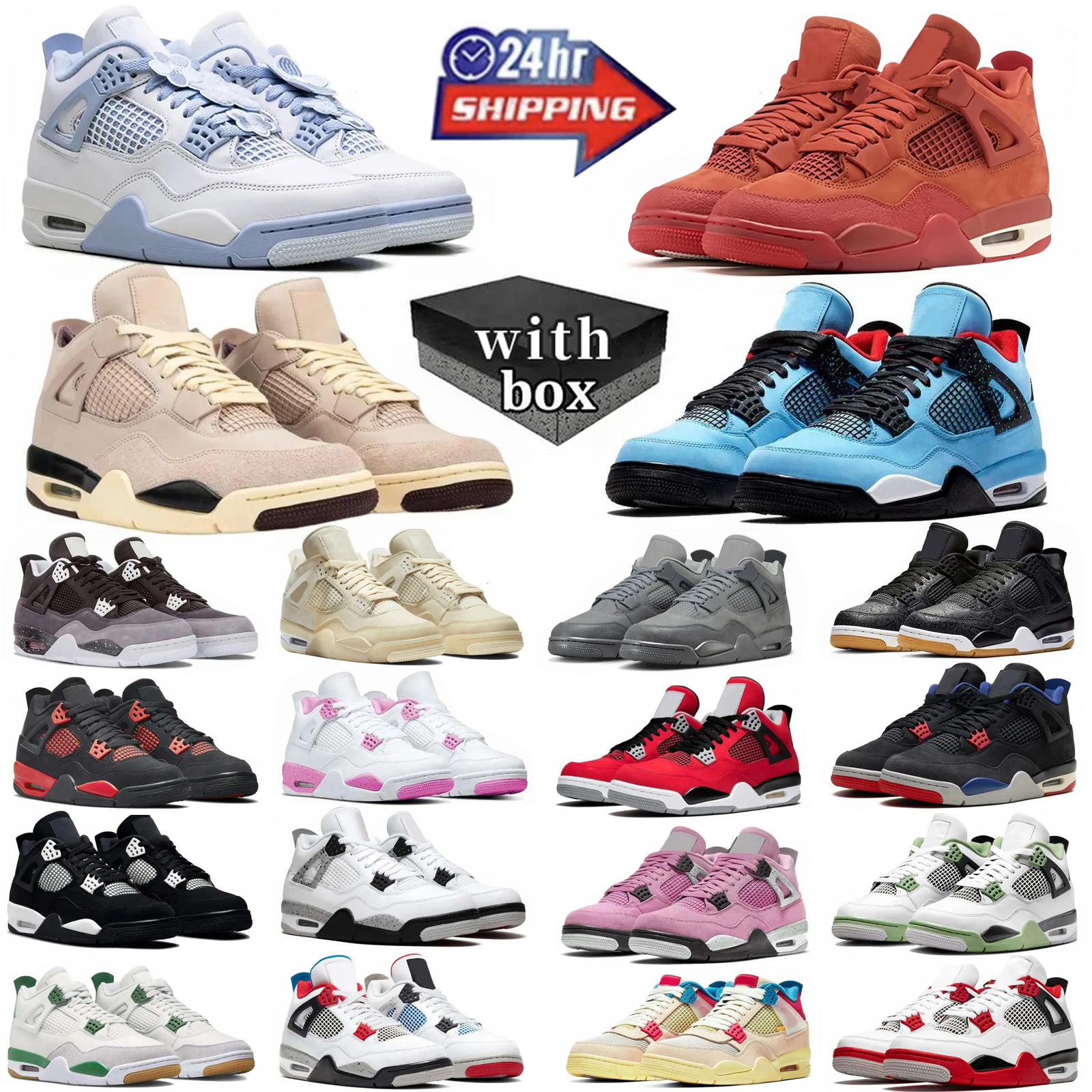 Mens 4 Basketball Shoes Military Black Cat 4s Sneakers University Blue Red Cement Thunder Pine Green White Oreo Seafoam Cool Grey Designer Men Women Sports Trainers