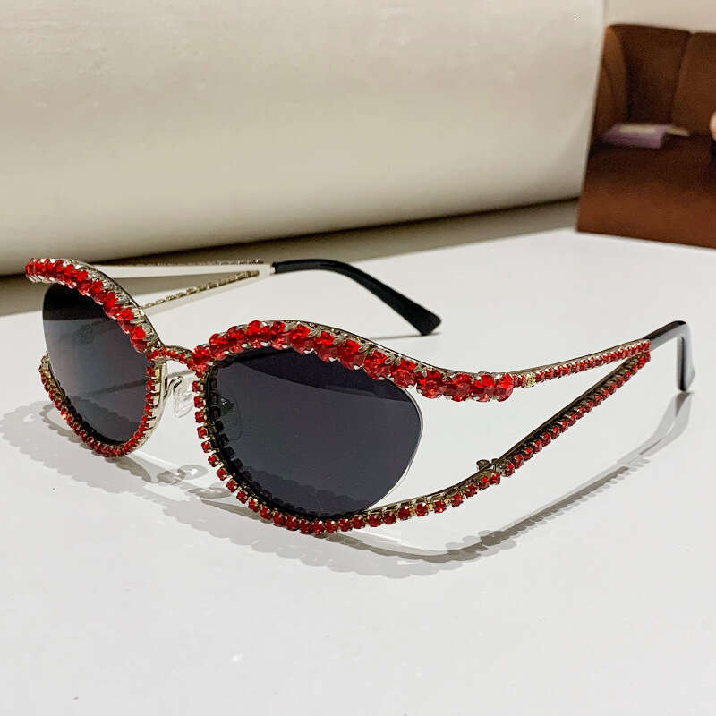 Foreign Trade Cross-Border Cat Eye Shaped European and American Street Style Glasses Internet Celebrity Model Personality Color Diamond Sunglasses for