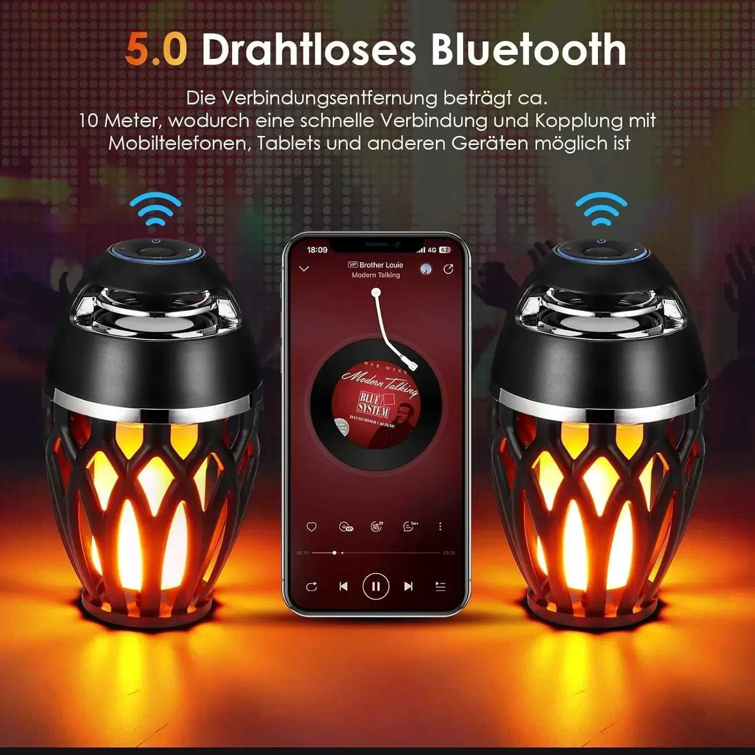 USB Charging Wireless Bluetooth Speaker Flame LED Lamps Small Outdoor Bluetooth Flame Atmosphere Light For Camping Desktop M251201