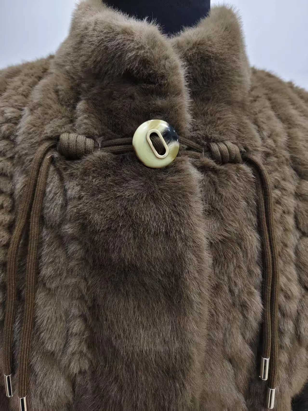 Womens Winter Small Stand Collar Waist Warm Imitation Fur JacketT251201