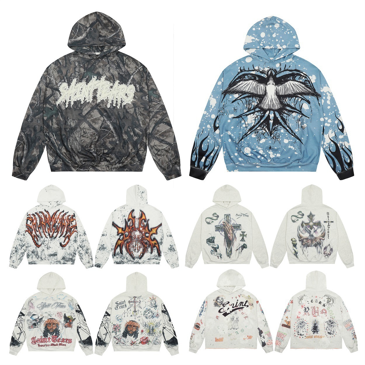 Tear Tree Pattern Camouflage Full Print Hoodie Pullover Sweatshirt Unisex Trendy Brand