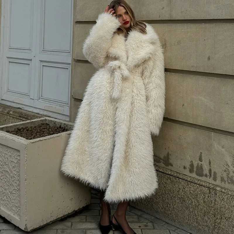 Tuularose Women Belted Fur Coats Fashion Casual Plush Thickened Long Sleeve Long Fur Coats Autumn Warm Luxury New Female OutwearT251201