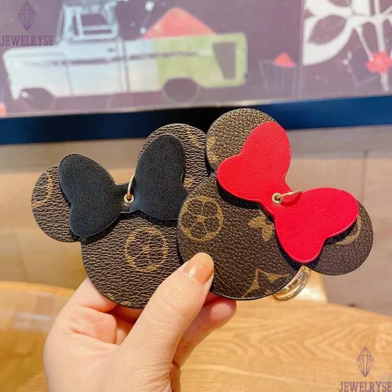 Brown Flower Keychains Rings Cartoon PU Leather Bow Mouse Gold Car Keyrings Holder Cute Bag Pendant Charms Fashion Design Jewelry Gifts Key Chains Acc