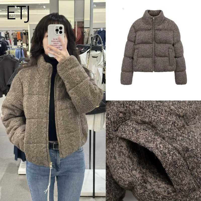 ETJ 2025 Winter new womens fresh and elegant white turtleneck knitted thick cotton jacket warm bread jacket 6318229T251201