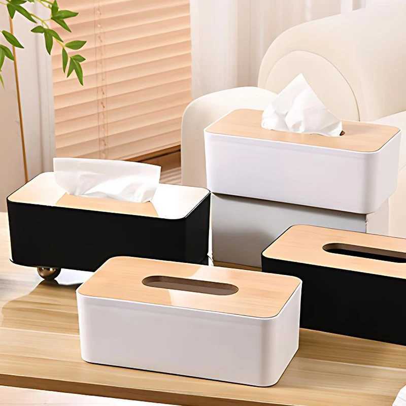 1PC Tissue Box White Black Available Bamboo Cover Paper Container Bedro Kitchen Living Ro Table Tissue Storage Accessory ZYF H251201