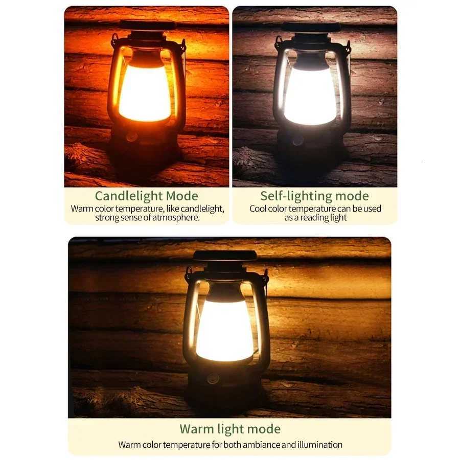 USB Rechargeable/Solar Charging Camping Light Portable Lanterns 3 Lighting Modes Atmosphere Light Outdoor Hanging Tent Light M251201
