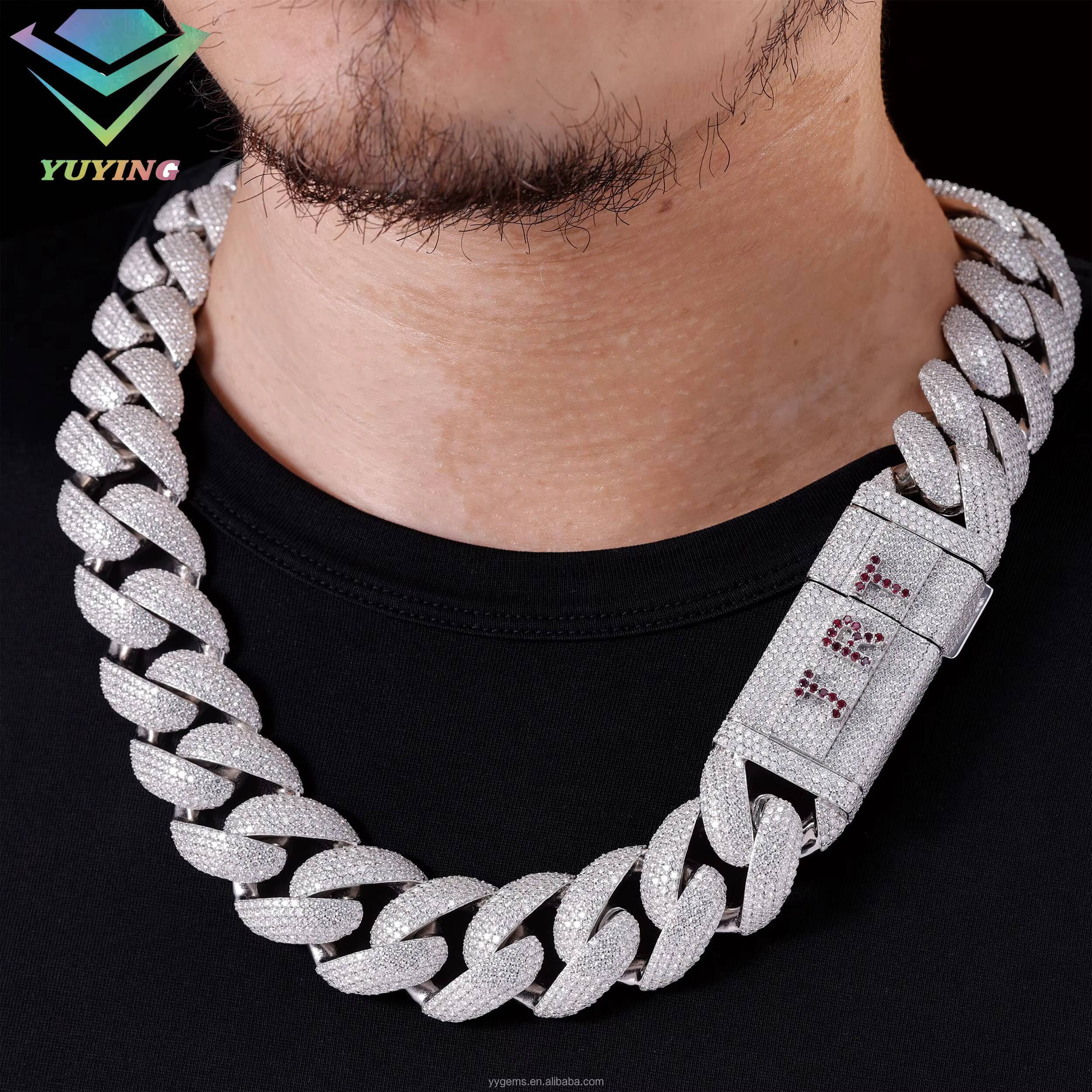 Heavy Weight Cuban Chain Solid Silver Iced Out 5rows 6rows VVS Moissanite Diamond Chain Link for Mens Hiphop Jewelry Daily Life