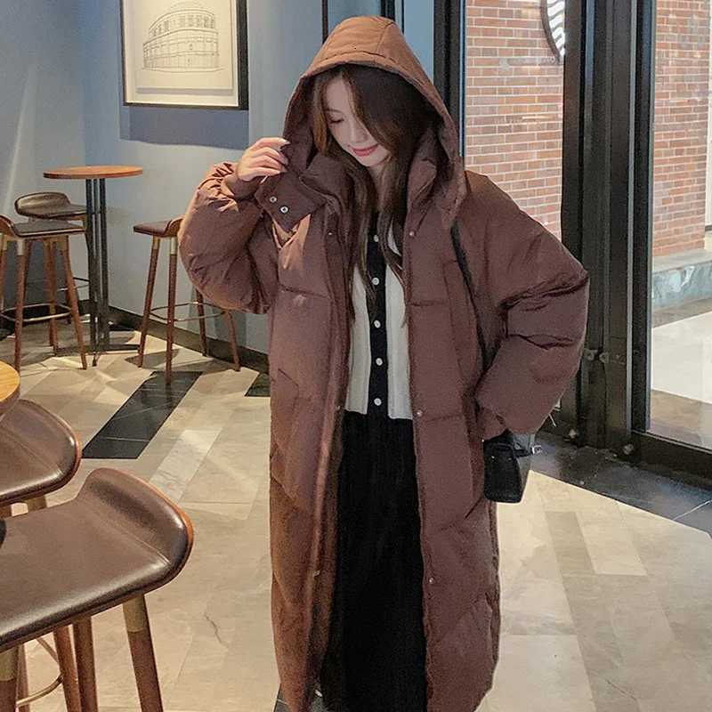 ITOOLIN Women Autumn Winter Button Pocket Casual Down Coat Thicken Cotton Warm Hooded Long Coat Long Sleeve Parkas Office CoatT251201