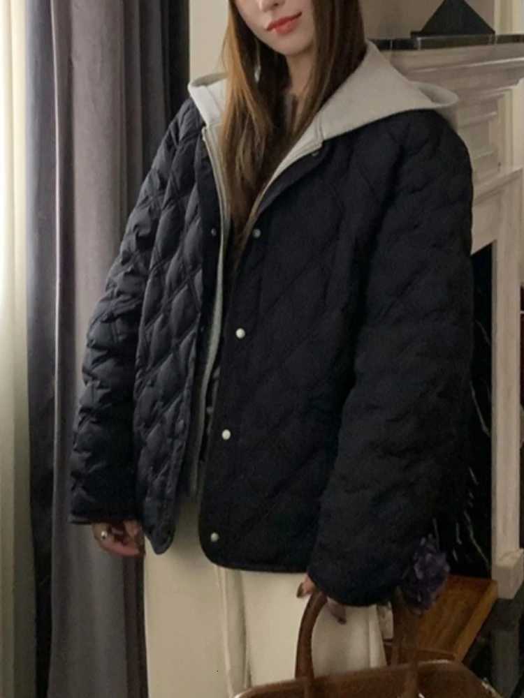 Female Basic Quilted Loose Parkas Jackets Women New Autumn Winter Womens Casual Hooded Solid Black Padded Bomber CoatsT251201
