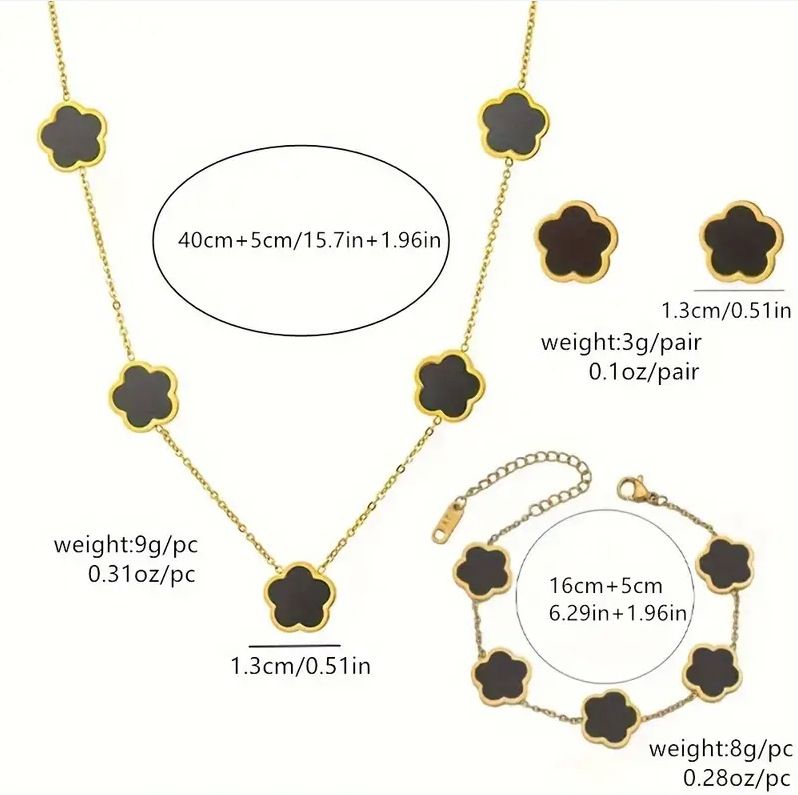 Chic Floral Accents - Complete Matching Bracelet/Necklace with Delicate Five Petal Design
