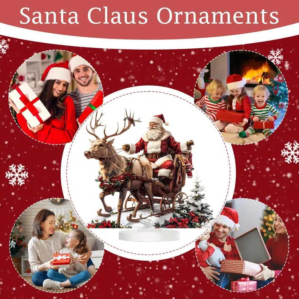 Sleigh Santa Claus Reindeer Sled Tabletop Decoration with Base 2D Acrylic Christmas Ornaments 2025 Xmas Navidad Party Supplies H251129
