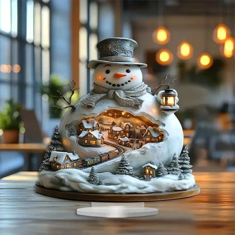 Snowhouse Santa Elk Gingerbread Man Acrylic 2D Flat Decoration Christmas Gift Holiday Atmosphere Noel He Desktop Ornaments H251129