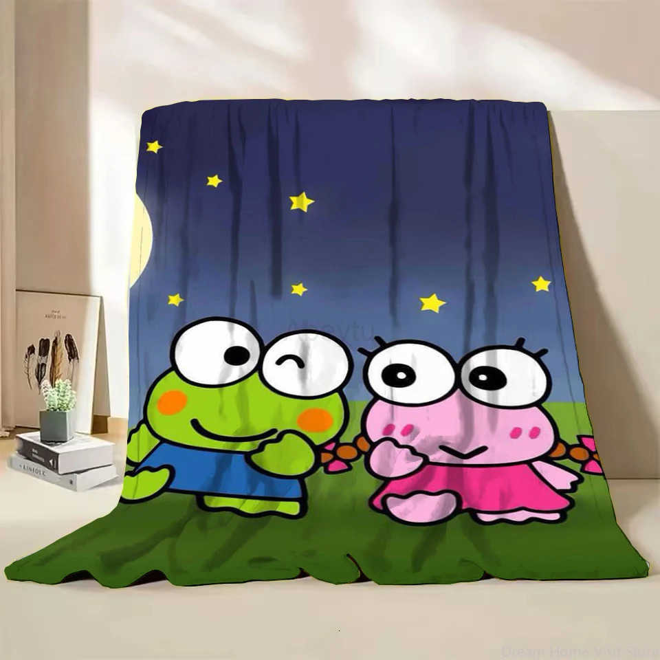 Sanrio Keroppi Summer Winter Children Adult Soft Flannel Blanket Fluffy Baby Kids Plush for Bedroom Travel Office Cover Blankets H251201