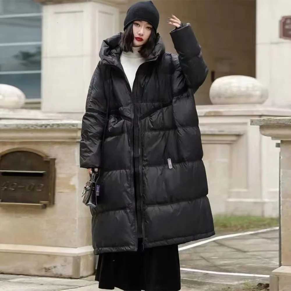 2024 New Winter Women Oversize Long Puffer Coat Female Thick Warm White Duck Down Jacket Hooded Loose Parkas OutwearT251201