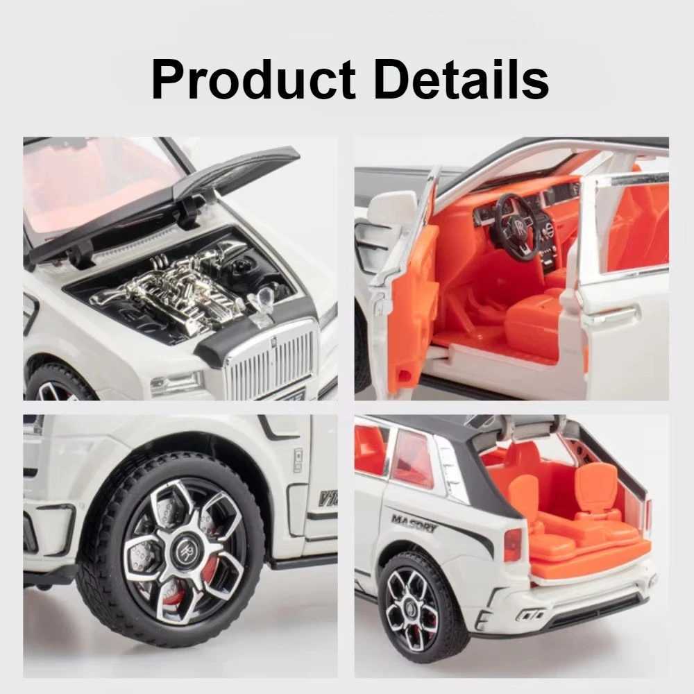 Scale 124 Rolls Royce Cullinan Mansory Car Model Toy Alloy Body Rubber Tires SUV Models Simulation Sound Light Kids Presents L251201