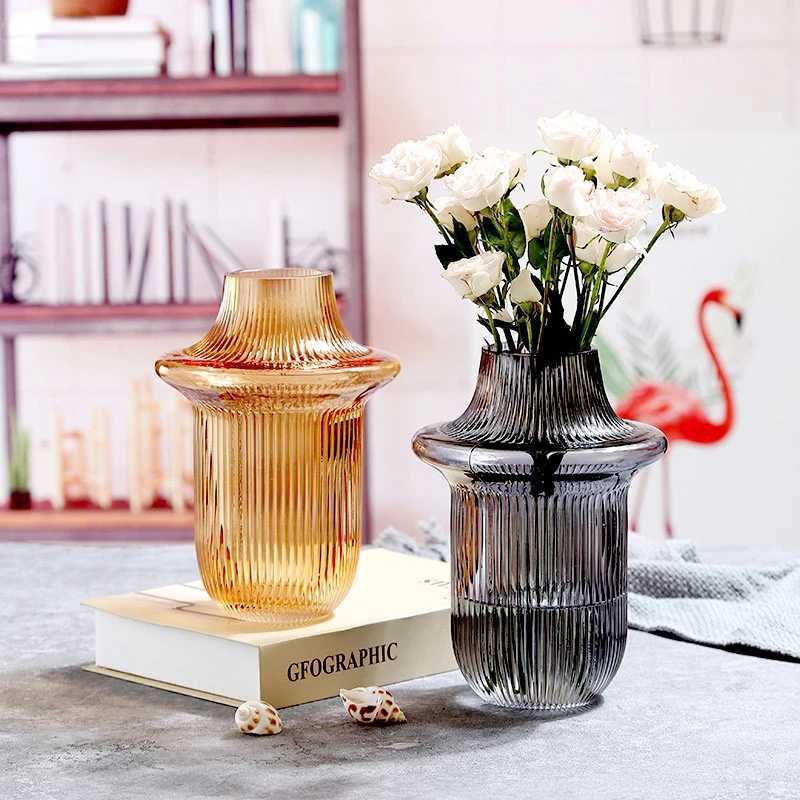Frosted Vase Striped Transparent Flower Arrangement Hydroponic Accessories He Decoration Terrarium Vases Pots Y251201