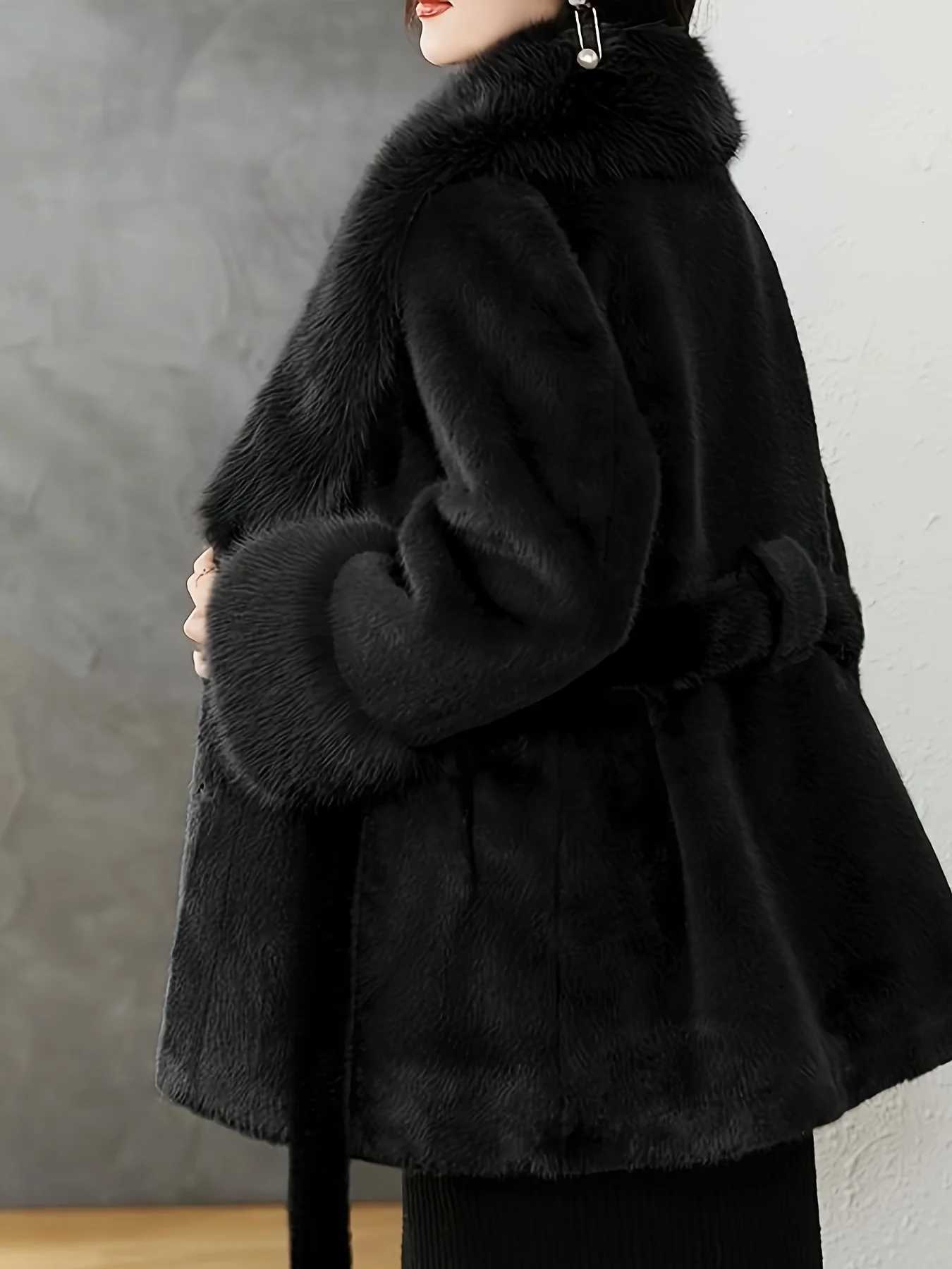 Luxurious Faux Fur Hood Brown Coat Warm Winter Elegance Textured Outerwear with Belt Shop NowT251201