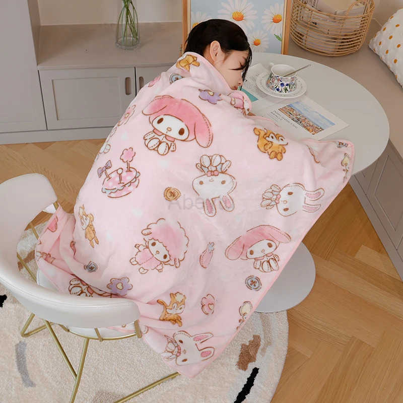Sanrio Kuromi My Melody Blanket Comfortable Warm Travel Blanket Cartoon Pattern Printing Flannel Blanket Car Blanket Bedspread Girl H251201