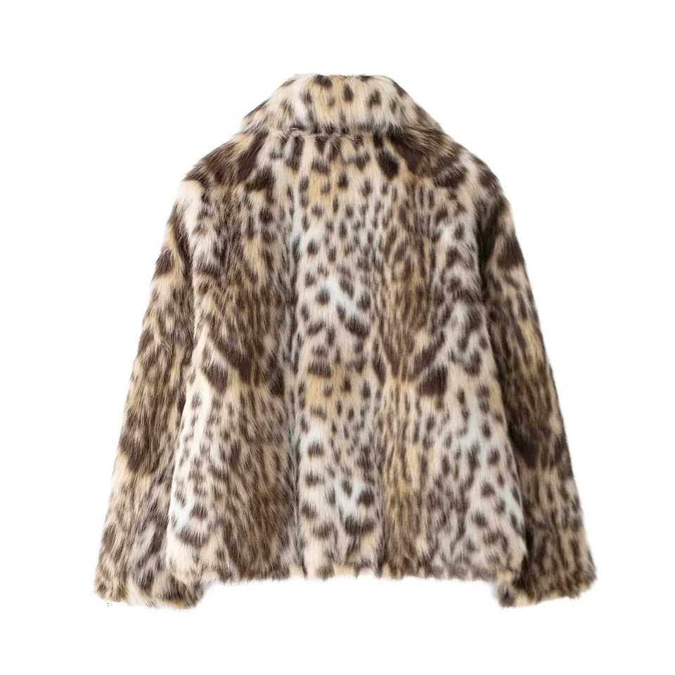 2024 Winter New Womens Clothing Style Simple and Premium Fur Effect Flip Collar Long Sleeve Leopard Pattern Hairy JacketT251201