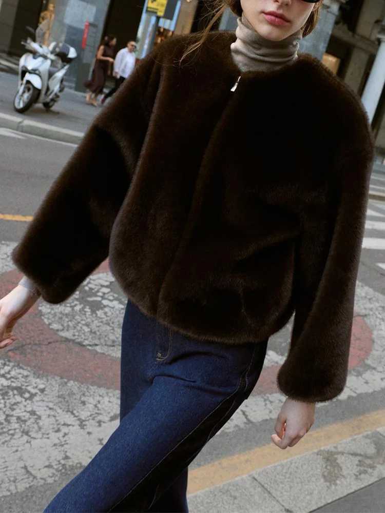 European and American style 2025 autumn new products womens clothing temperament faux fur effect versatile jacket coatT251201