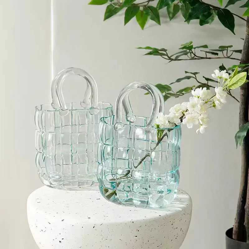 Clear Vase Bag Handbag Basket Transparent Terrarium Flower Floral Arrangement Accessories Living Ro Decoration Y251201