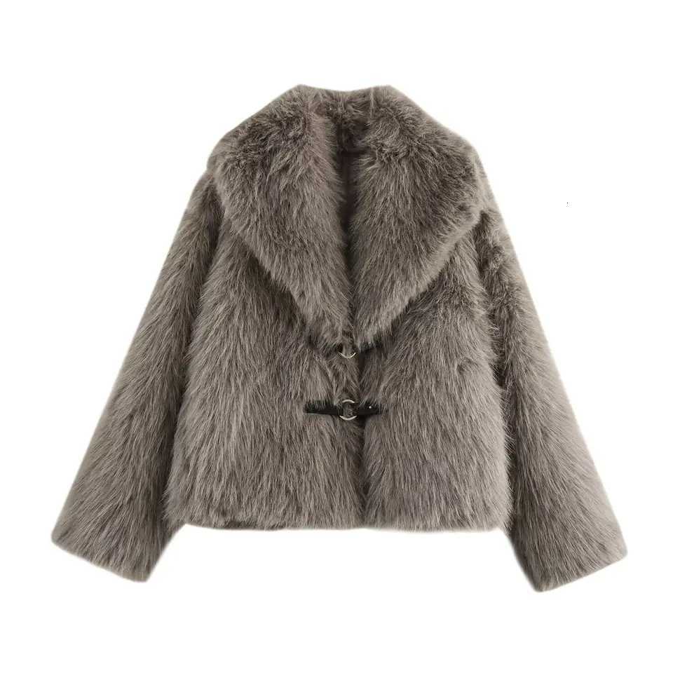 Womens Autumn Winter Warm Faux Fur Jacket Female Long Sleeved Coat Fashionable Loose Thicken Single-Breasted Jackets StreetwearT251201