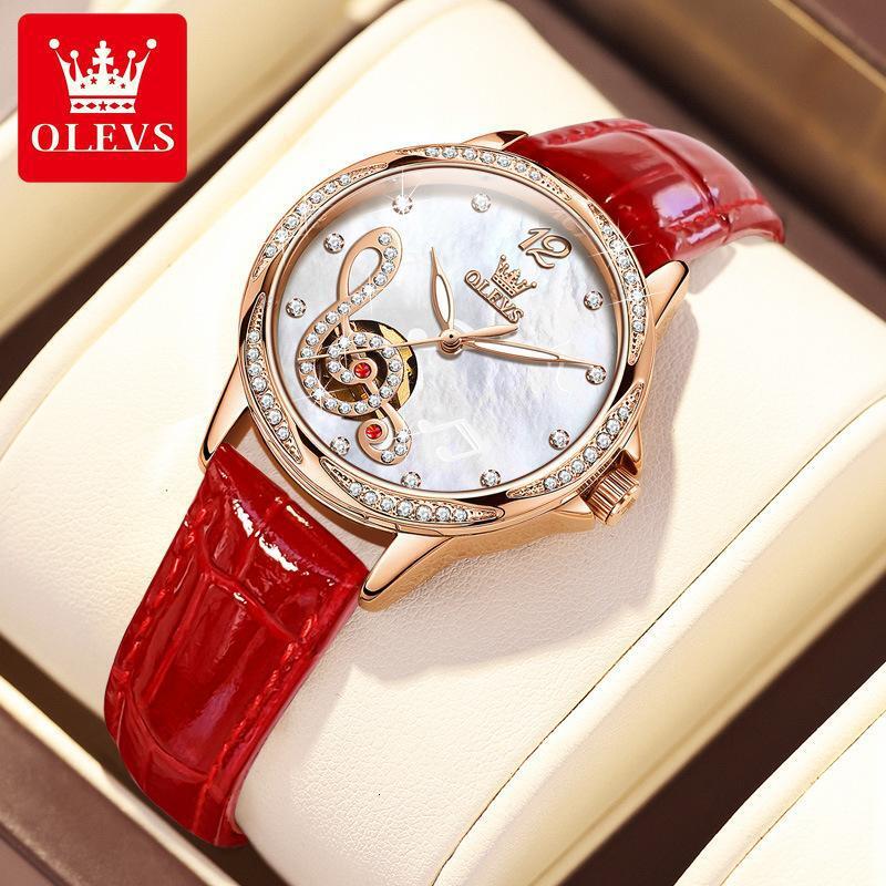 OLEVS Designer Luxury Women's Watches Fully Automatic Mechanical Watches Diamond-encrusted Note Dials Fashionable Ladies' Business Watches F