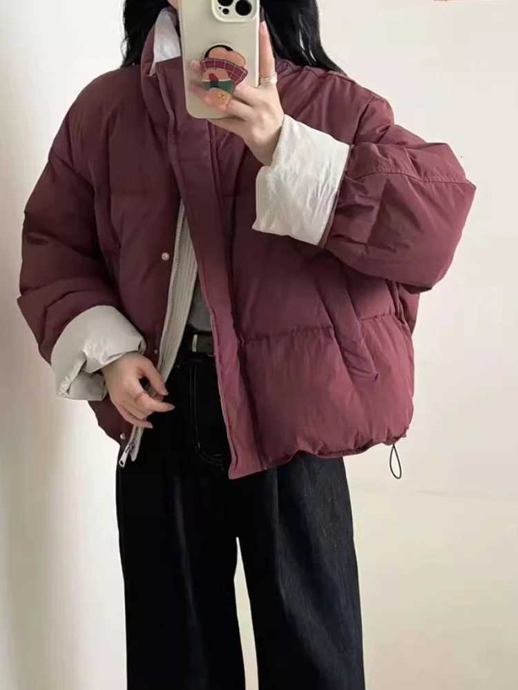 Womens Autumn Winter Short Puffer Jacket Korean Style Solid Color Stand Collar Bread Coat Female Cotton Down Outerwear ParkasT251201