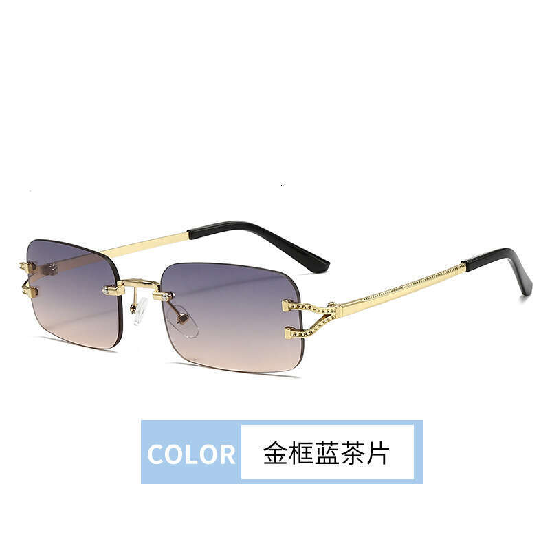 Retro frameless cut edge small square sunglasses for men and women with round faces for slimming, punk style hip-hop bouncing, and disco sunglasses