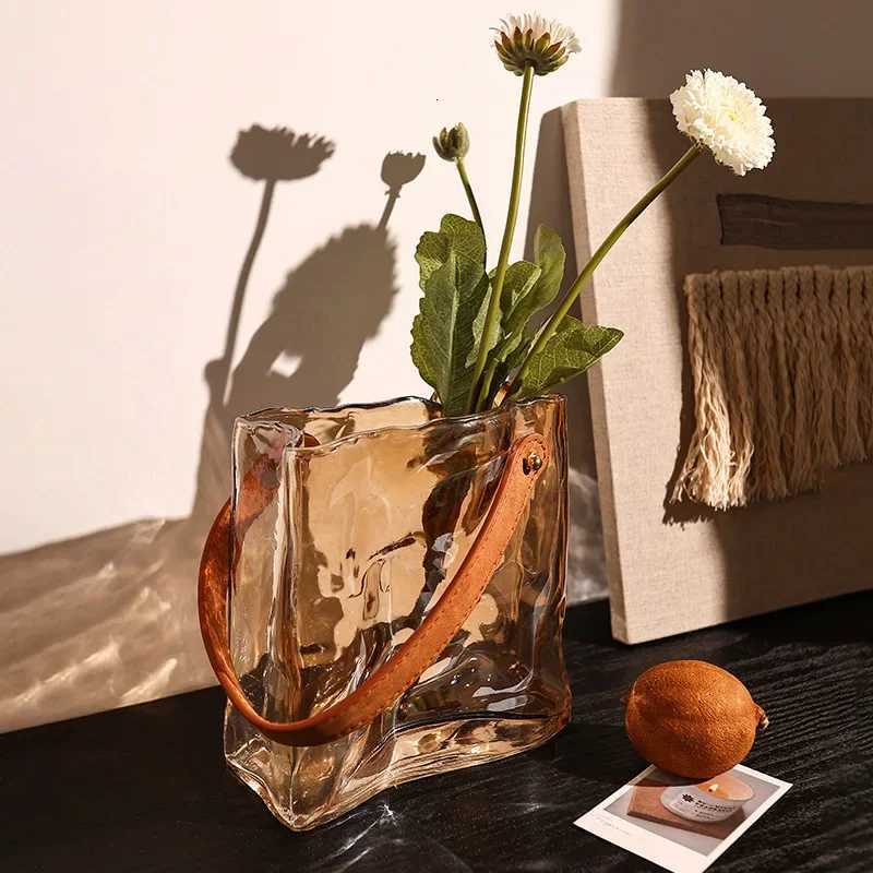 Vase Bag Shape Leather Handbag Terrarium Transparent Hydroponics Flower Pot He Decoration Accessories Y251201