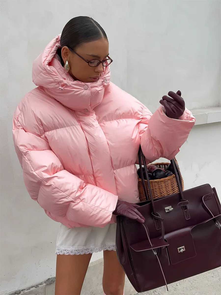 New 2025 Fashion Hooded Padded Coat Womens Casual Zipper Fluffy Hooded Cotton Long Sleeves Short Jacket Autumn Winter OuterwearT251201