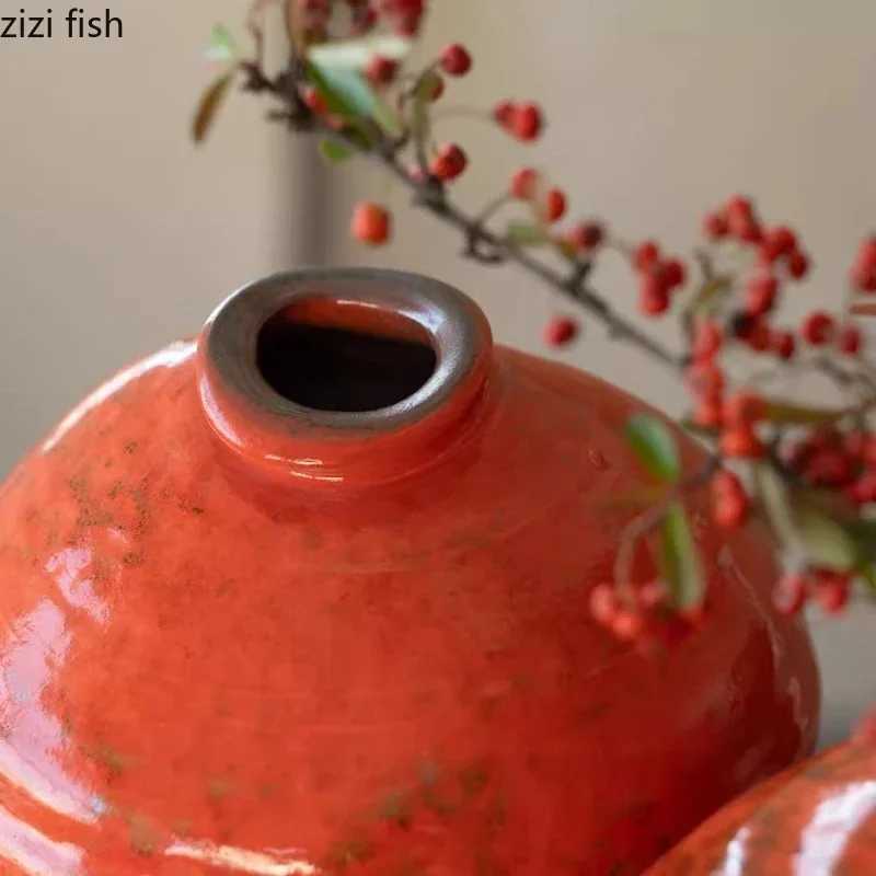 Red Gla Ceramic Vase Irregar Flower Arrangement Vese Hydroponic Vase Desktop Artistic Flower Ware Dried Flower Vases Y251201