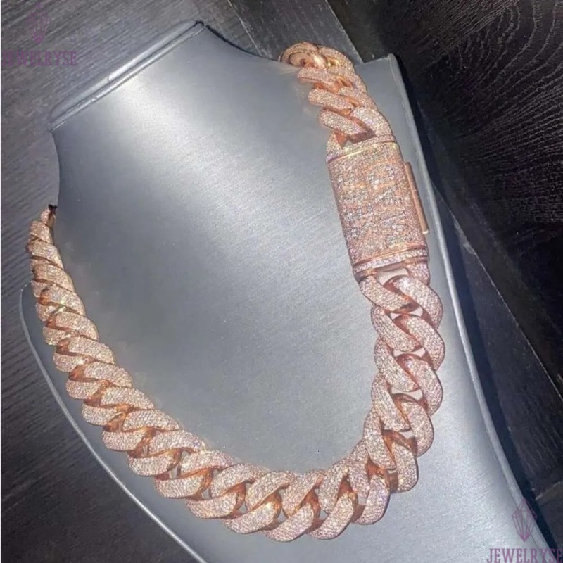 Iced Out 20 Mm Vvs Moissanite Dia Thick Prong k Chain Sterg Sier Miami Cuban Necklace For Men Gifts