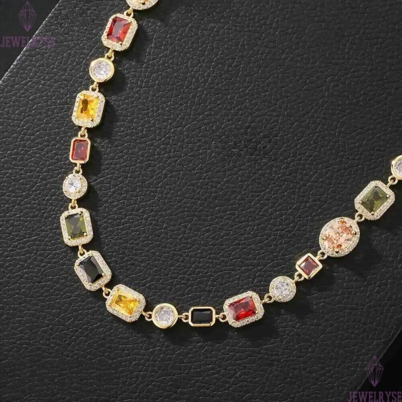 multi light color gemstone beaded necklace rainbow motley choker women jewelry moissanite tennis gold colorful gem stone men chain gift