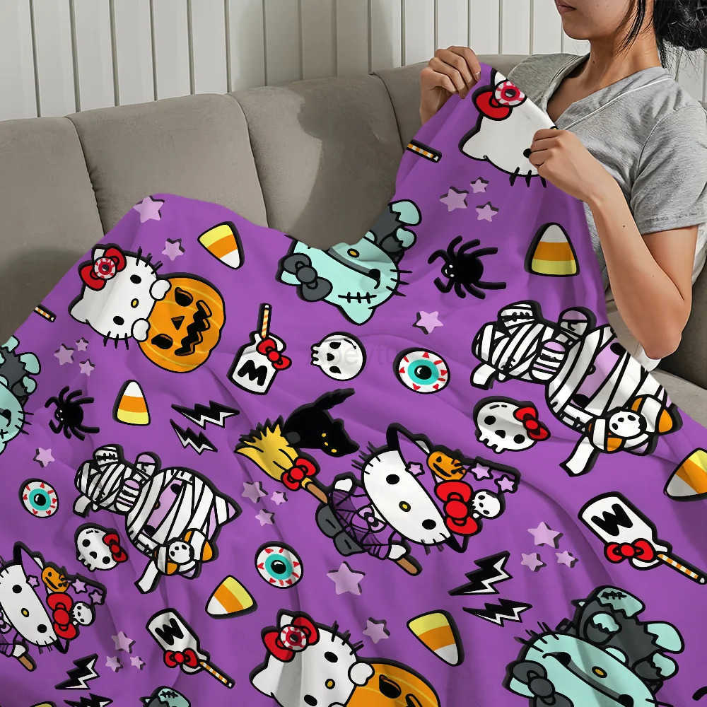 Sanrio Halloween Magical art cat cute H-Hello K-Kitty warm soft plush blanket for sofa living room office bedroom travel gift Flannel H251201