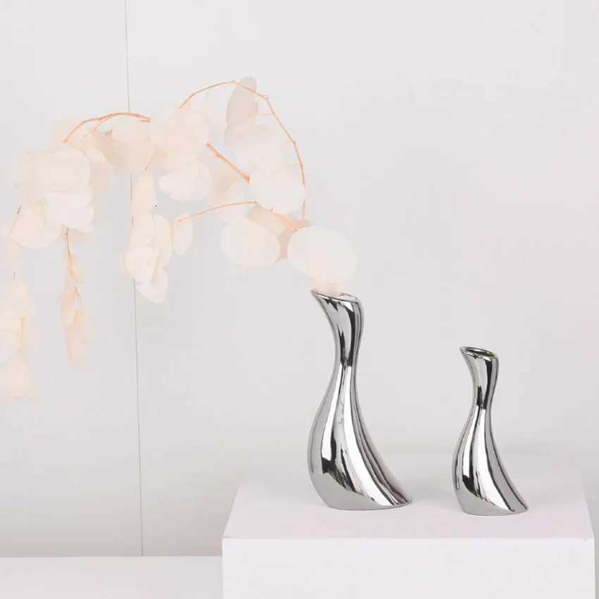 Ornamental Ceramic Vase Electroplated Silver Simple Style Streamline Shape Living Ro Dining Table He Ornament Decorations Y251201