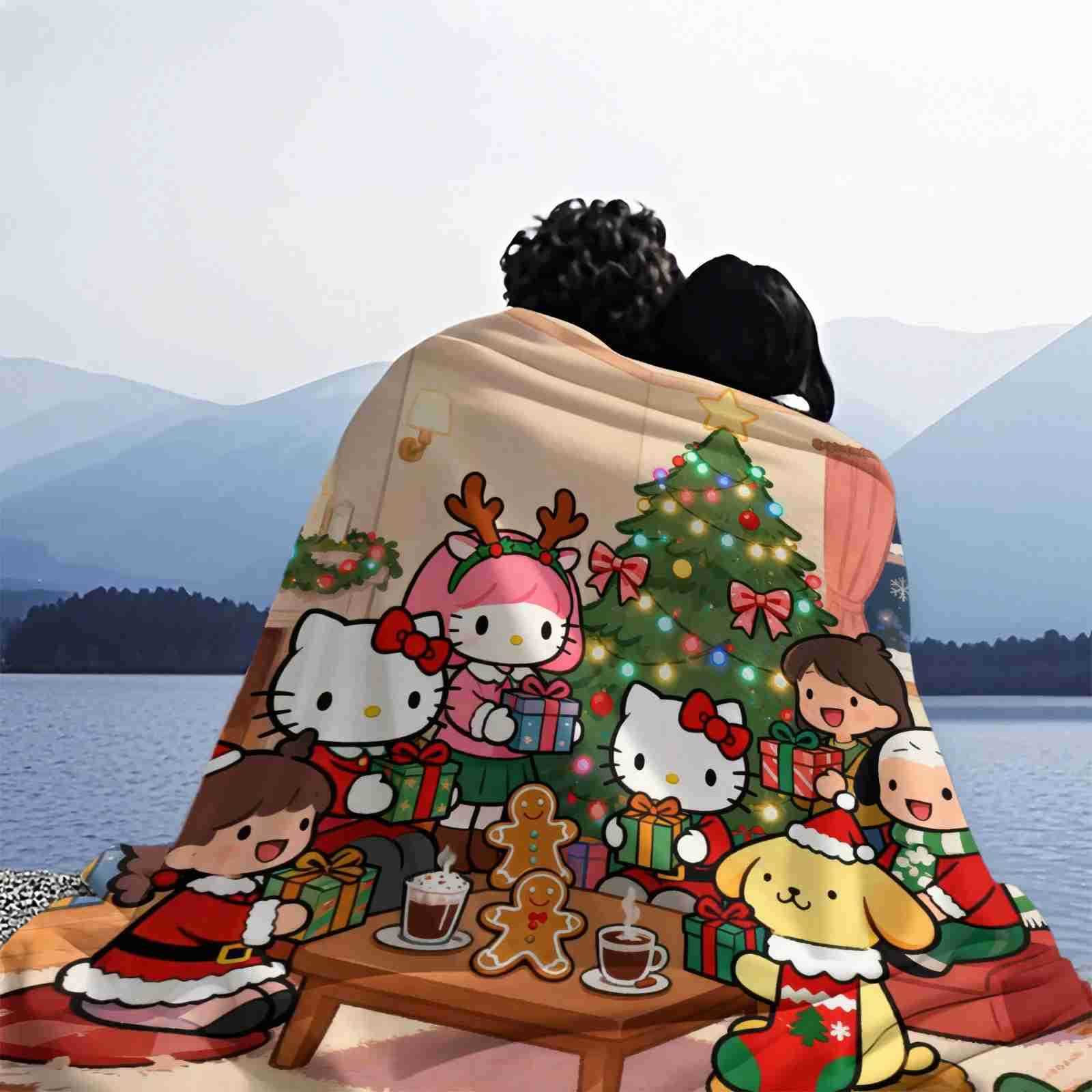 Sanrio Hello Kitty Christmas Printed Blanket Cartoon Children Adult Nap Sleeping Blanket Soft Warm Fluffy Throw Blanket Kid Gift H251201