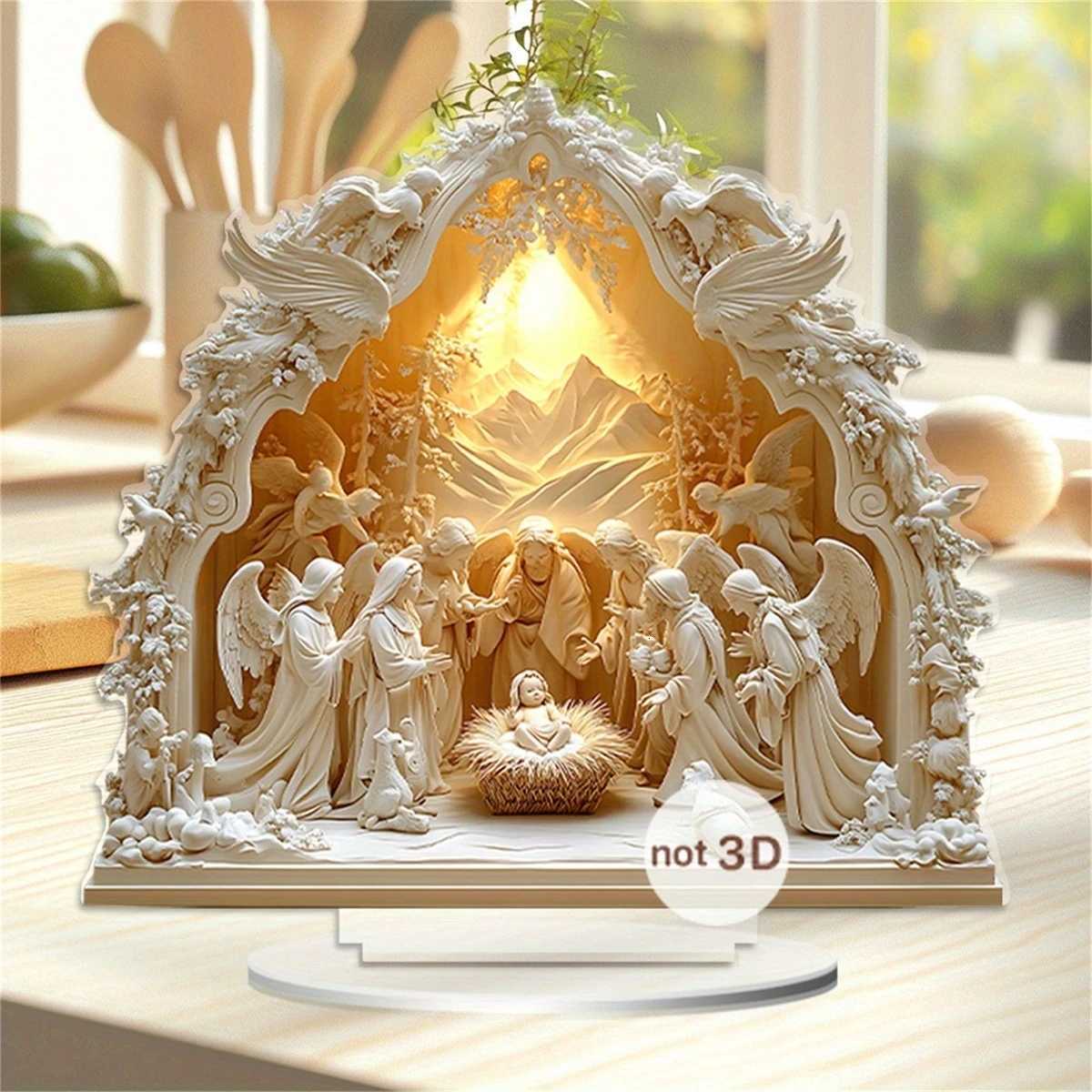 1pcs 2D Acrylic Desktop Christmas Decor - Jesus Birth Scene Virgin Mary Angel Cartoon Color Print He Festive Gifts H251129