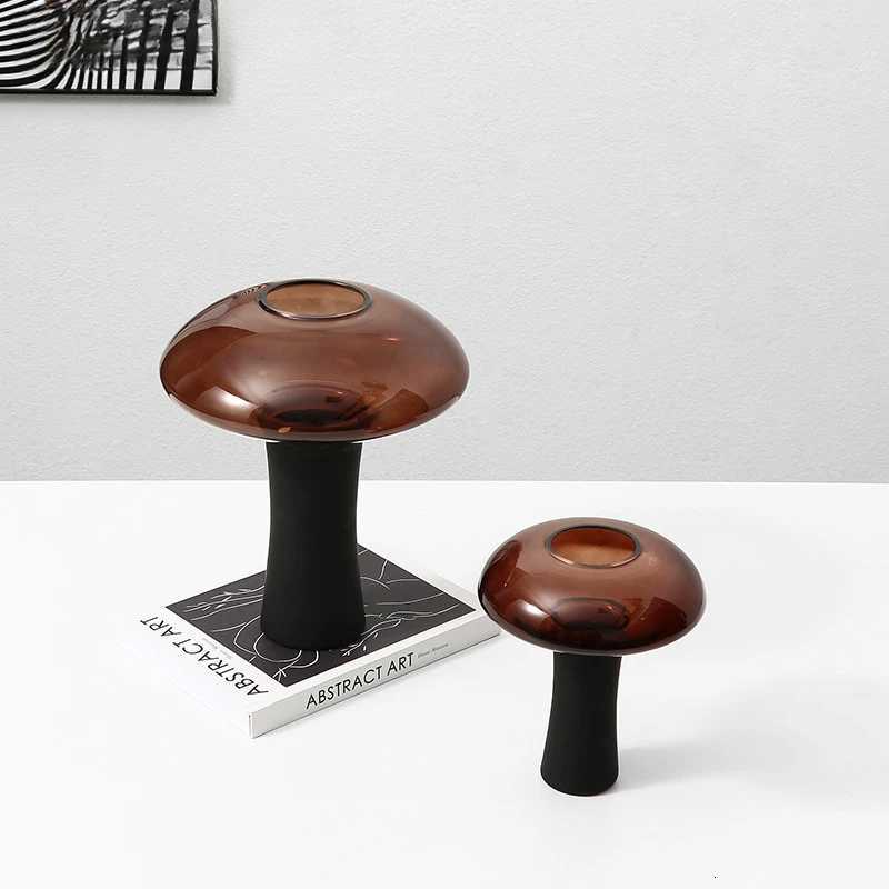 Vase Transparent shro Shape Flower Arrangement Accessories Burgundy Thin Waist Decorative Crafts Y251201