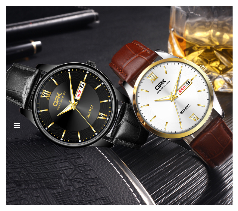 OPK Free Shipping New Designer Watch Manufacturer Wholesale Cross-border Hot-selling Belt Style Dual Calendar Quartz Watch Men's Watch Male Watch
