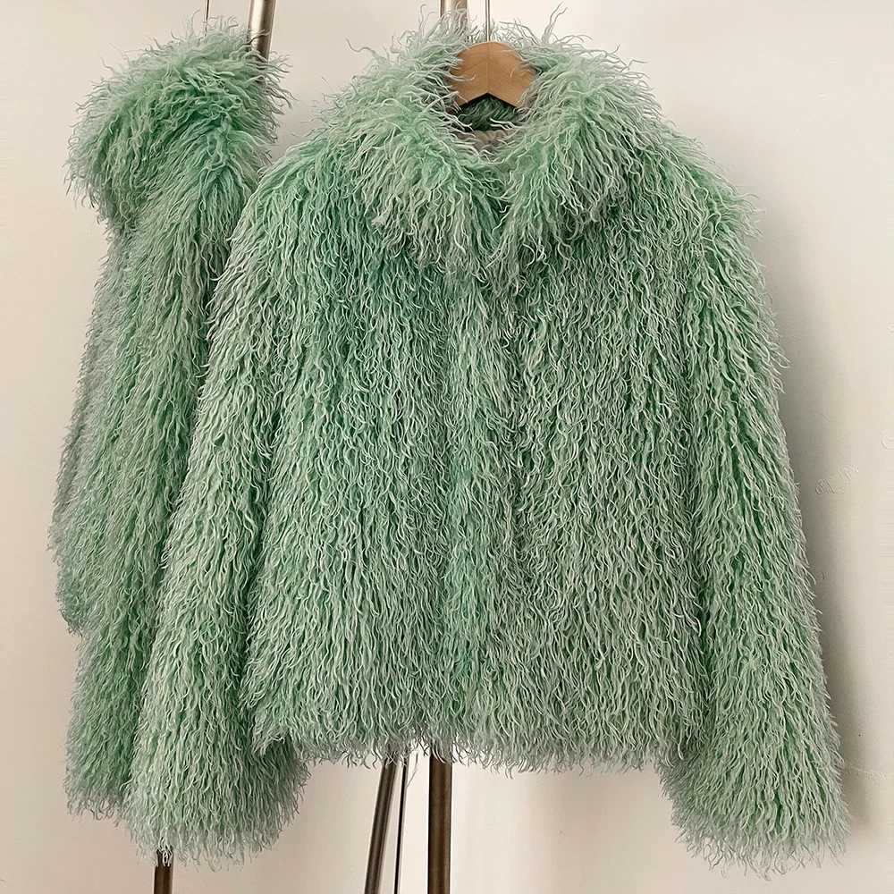 Fake Mongolian Sheep Fur Female Fluffy Jacket Women 2025 New Winter Fur Artificial Thickened Warm Outerwear Lady Faux Fur CoatT251201